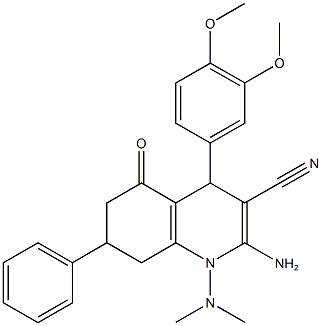 2-amino-4-(3,4-dimethoxyphenyl)-1-(dimethylamino)-5-oxo-7-phenyl-1,4,5,6,7,8-hexahydro-3-quinolinecarbonitrile Struktur