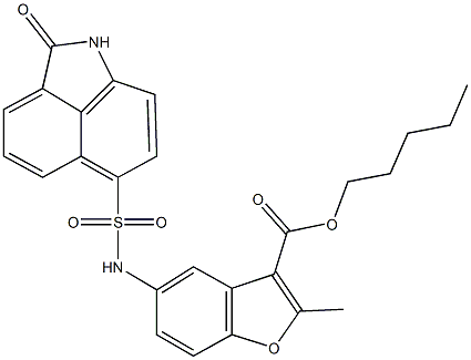 pentyl 2-methyl-5-{[(2-oxo-1,2-dihydrobenzo[cd]indol-6-yl)sulfonyl]amino}-1-benzofuran-3-carboxylate Struktur