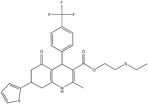 2-(ethylsulfanyl)ethyl 2-methyl-5-oxo-7-(2-thienyl)-4-[4-(trifluoromethyl)phenyl]-1,4,5,6,7,8-hexahydro-3-quinolinecarboxylate Struktur