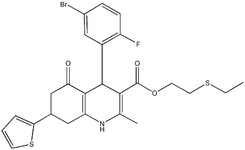 2-(ethylsulfanyl)ethyl 4-(5-bromo-2-fluorophenyl)-2-methyl-5-oxo-7-(2-thienyl)-1,4,5,6,7,8-hexahydro-3-quinolinecarboxylate Struktur