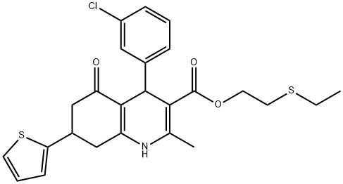 2-(ethylsulfanyl)ethyl 4-(3-chlorophenyl)-2-methyl-5-oxo-7-(2-thienyl)-1,4,5,6,7,8-hexahydro-3-quinolinecarboxylate Struktur