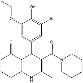 4-(3-bromo-5-ethoxy-4-hydroxyphenyl)-2-methyl-3-(1-piperidinylcarbonyl)-4,6,7,8-tetrahydro-5(1H)-quinolinone Struktur