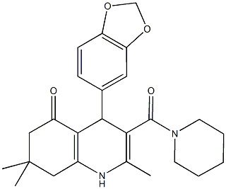 4-(1,3-benzodioxol-5-yl)-2,7,7-trimethyl-3-(1-piperidinylcarbonyl)-4,6,7,8-tetrahydro-5(1H)-quinolinone Struktur