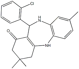 11-(2-chlorophenyl)-3,3,8-trimethyl-2,3,4,5,10,11-hexahydro-1H-dibenzo[b,e][1,4]diazepin-1-one Struktur