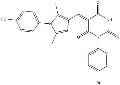 1-(4-bromophenyl)-5-{[1-(4-hydroxyphenyl)-2,5-dimethyl-1H-pyrrol-3-yl]methylene}-2-thioxodihydro-4,6(1H,5H)-pyrimidinedione Struktur