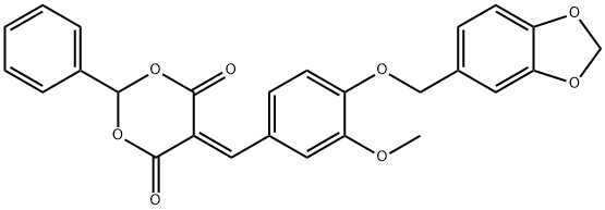 5-[4-(1,3-benzodioxol-5-ylmethoxy)-3-methoxybenzylidene]-2-phenyl-1,3-dioxane-4,6-dione Struktur