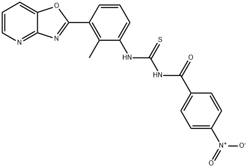 N-{4-nitrobenzoyl}-N'-(2-methyl-3-[1,3]oxazolo[4,5-b]pyridin-2-ylphenyl)thiourea Struktur