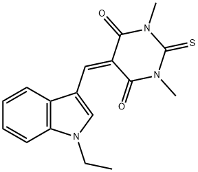 5-[(1-ethyl-1H-indol-3-yl)methylene]-1,3-dimethyl-2-thioxodihydro-4,6(1H,5H)-pyrimidinedione Struktur