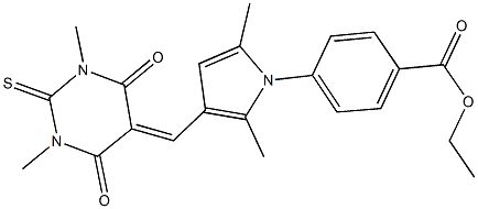 ethyl 4-{3-[(1,3-dimethyl-4,6-dioxo-2-thioxotetrahydro-5(2H)-pyrimidinylidene)methyl]-2,5-dimethyl-1H-pyrrol-1-yl}benzoate Struktur