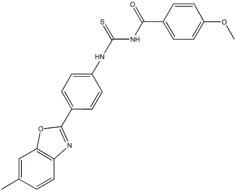 N-(4-methoxybenzoyl)-N'-[4-(6-methyl-1,3-benzoxazol-2-yl)phenyl]thiourea Struktur