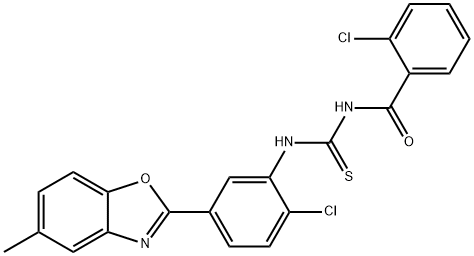 N-(2-chlorobenzoyl)-N'-[2-chloro-5-(5-methyl-1,3-benzoxazol-2-yl)phenyl]thiourea Struktur