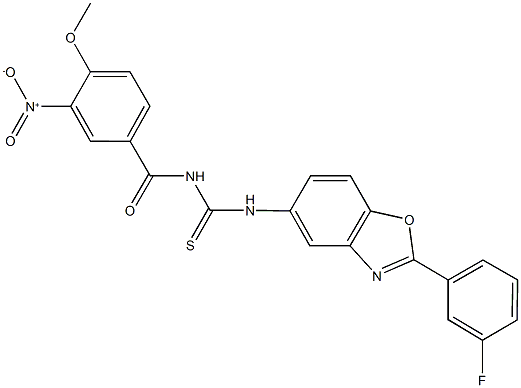 N-[2-(3-fluorophenyl)-1,3-benzoxazol-5-yl]-N'-{3-nitro-4-methoxybenzoyl}thiourea Struktur