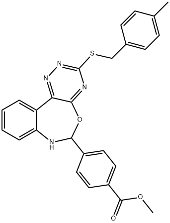 methyl 4-{3-[(4-methylbenzyl)sulfanyl]-6,7-dihydro[1,2,4]triazino[5,6-d][3,1]benzoxazepin-6-yl}benzoate Struktur