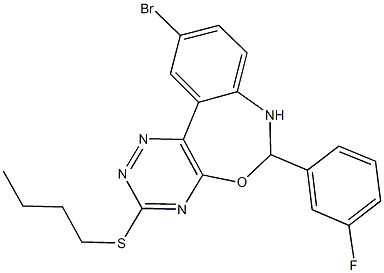 10-bromo-3-(butylsulfanyl)-6-(3-fluorophenyl)-6,7-dihydro[1,2,4]triazino[5,6-d][3,1]benzoxazepine Struktur