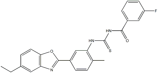 N-[5-(5-ethyl-1,3-benzoxazol-2-yl)-2-methylphenyl]-N'-(3-fluorobenzoyl)thiourea Struktur