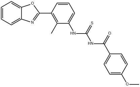 N-[3-(1,3-benzoxazol-2-yl)-2-methylphenyl]-N'-(4-methoxybenzoyl)thiourea Struktur