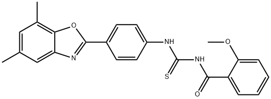 N-[4-(5,7-dimethyl-1,3-benzoxazol-2-yl)phenyl]-N'-(2-methoxybenzoyl)thiourea Struktur