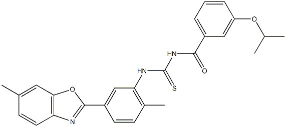 N-(3-isopropoxybenzoyl)-N'-[2-methyl-5-(6-methyl-1,3-benzoxazol-2-yl)phenyl]thiourea Struktur