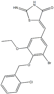 5-{3-bromo-4-[(2-chlorobenzyl)oxy]-5-ethoxybenzylidene}-2-imino-1,3-thiazolidin-4-one Struktur