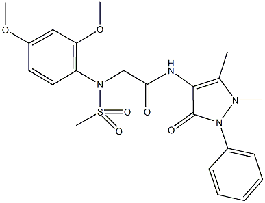 2-[2,4-dimethoxy(methylsulfonyl)anilino]-N-(1,5-dimethyl-3-oxo-2-phenyl-2,3-dihydro-1H-pyrazol-4-yl)acetamide Struktur