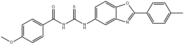 N-(4-methoxybenzoyl)-N'-[2-(4-methylphenyl)-1,3-benzoxazol-5-yl]thiourea Struktur