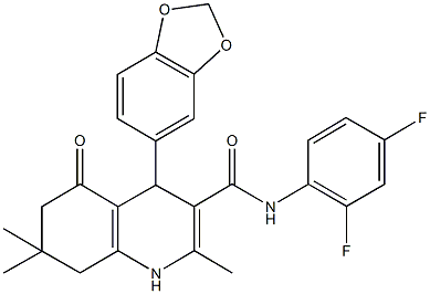 4-(1,3-benzodioxol-5-yl)-N-(2,4-difluorophenyl)-2,7,7-trimethyl-5-oxo-1,4,5,6,7,8-hexahydro-3-quinolinecarboxamide Struktur