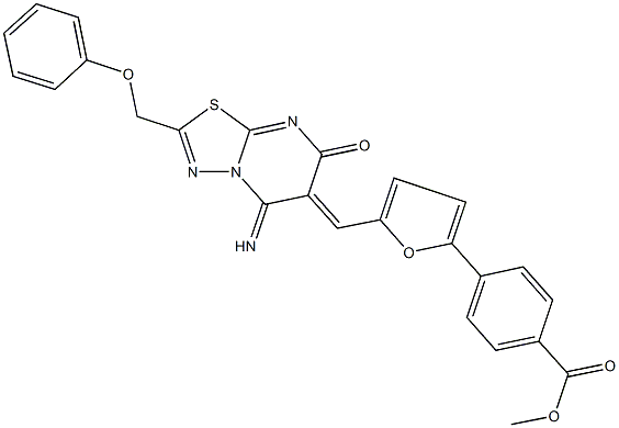 methyl 4-{5-[(5-imino-7-oxo-2-(phenoxymethyl)-5H-[1,3,4]thiadiazolo[3,2-a]pyrimidin-6(7H)-ylidene)methyl]-2-furyl}benzoate Struktur