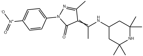 2-{4-nitrophenyl}-5-methyl-4-{1-[(2,2,6,6-tetramethyl-4-piperidinyl)amino]ethylidene}-2,4-dihydro-3H-pyrazol-3-one Struktur