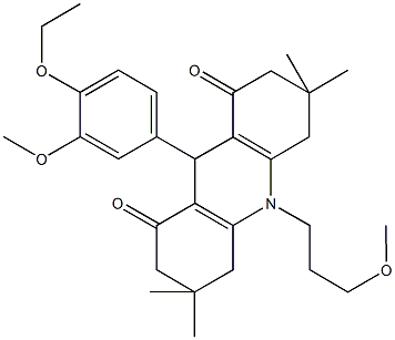 9-(4-ethoxy-3-methoxyphenyl)-10-(3-methoxypropyl)-3,3,6,6-tetramethyl-3,4,6,7,9,10-hexahydro-1,8(2H,5H)-acridinedione Struktur