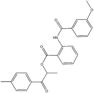 1-methyl-2-(4-methylphenyl)-2-oxoethyl 2-[(3-methoxybenzoyl)amino]benzoate Struktur