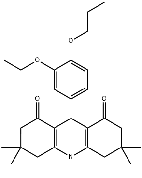 9-(3-ethoxy-4-propoxyphenyl)-3,3,6,6,10-pentamethyl-3,4,6,7,9,10-hexahydro-1,8(2H,5H)-acridinedione Struktur