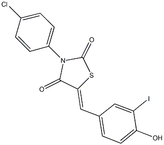 3-(4-chlorophenyl)-5-(4-hydroxy-3-iodobenzylidene)-1,3-thiazolidine-2,4-dione Struktur