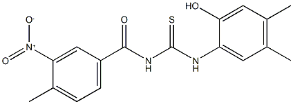 N-(2-hydroxy-4,5-dimethylphenyl)-N'-{3-nitro-4-methylbenzoyl}thiourea Struktur