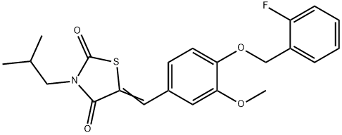 5-{4-[(2-fluorobenzyl)oxy]-3-methoxybenzylidene}-3-isobutyl-1,3-thiazolidine-2,4-dione Struktur