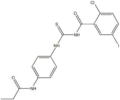 N-[4-({[(2-chloro-5-iodobenzoyl)amino]carbothioyl}amino)phenyl]propanamide Struktur