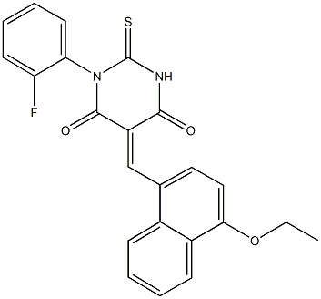 5-[(4-ethoxy-1-naphthyl)methylene]-1-(2-fluorophenyl)-2-thioxodihydro-4,6(1H,5H)-pyrimidinedione Struktur