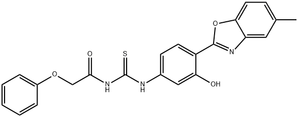 N-[3-hydroxy-4-(5-methyl-1,3-benzoxazol-2-yl)phenyl]-N'-(phenoxyacetyl)thiourea Struktur