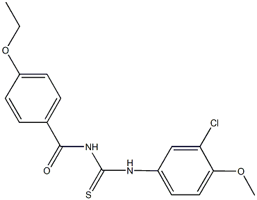 N-[3-chloro-4-(methyloxy)phenyl]-N'-{[4-(ethyloxy)phenyl]carbonyl}thiourea Struktur