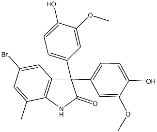 5-bromo-3,3-bis(4-hydroxy-3-methoxyphenyl)-7-methyl-1,3-dihydro-2H-indol-2-one Struktur