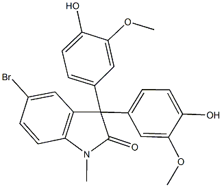 5-bromo-3,3-bis(4-hydroxy-3-methoxyphenyl)-1-methyl-1,3-dihydro-2H-indol-2-one Struktur