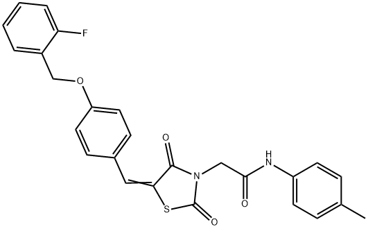 2-(5-{4-[(2-fluorobenzyl)oxy]benzylidene}-2,4-dioxo-1,3-thiazolidin-3-yl)-N-(4-methylphenyl)acetamide Struktur