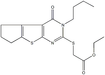 ethyl [(3-butyl-4-oxo-3,5,6,7-tetrahydro-4H-cyclopenta[4,5]thieno[2,3-d]pyrimidin-2-yl)sulfanyl]acetate Struktur