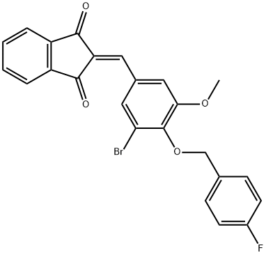 2-{3-bromo-4-[(4-fluorobenzyl)oxy]-5-methoxybenzylidene}-1H-indene-1,3(2H)-dione Struktur