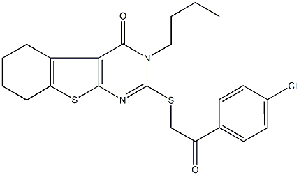 3-butyl-2-{[2-(4-chlorophenyl)-2-oxoethyl]sulfanyl}-5,6,7,8-tetrahydro[1]benzothieno[2,3-d]pyrimidin-4(3H)-one Struktur