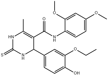 N-(2,4-dimethoxyphenyl)-4-(3-ethoxy-4-hydroxyphenyl)-6-methyl-2-thioxo-1,2,3,4-tetrahydro-5-pyrimidinecarboxamide Struktur