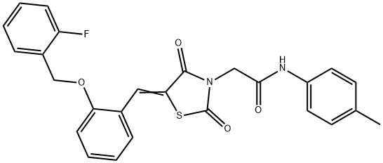 2-(5-{2-[(2-fluorobenzyl)oxy]benzylidene}-2,4-dioxo-1,3-thiazolidin-3-yl)-N-(4-methylphenyl)acetamide Struktur