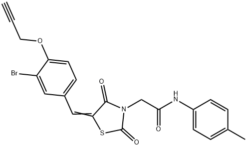 2-{5-[3-bromo-4-(2-propynyloxy)benzylidene]-2,4-dioxo-1,3-thiazolidin-3-yl}-N-(4-methylphenyl)acetamide Struktur