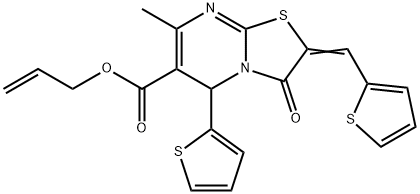 allyl 7-methyl-3-oxo-5-(2-thienyl)-2-(2-thienylmethylene)-2,3-dihydro-5H-[1,3]thiazolo[3,2-a]pyrimidine-6-carboxylate Struktur