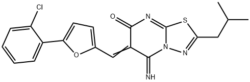 6-{[5-(2-chlorophenyl)-2-furyl]methylene}-5-imino-2-isobutyl-5,6-dihydro-7H-[1,3,4]thiadiazolo[3,2-a]pyrimidin-7-one Struktur