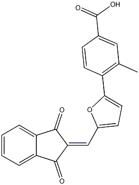 4-{5-[(1,3-dioxo-1,3-dihydro-2H-inden-2-ylidene)methyl]-2-furyl}-3-methylbenzoic acid Struktur